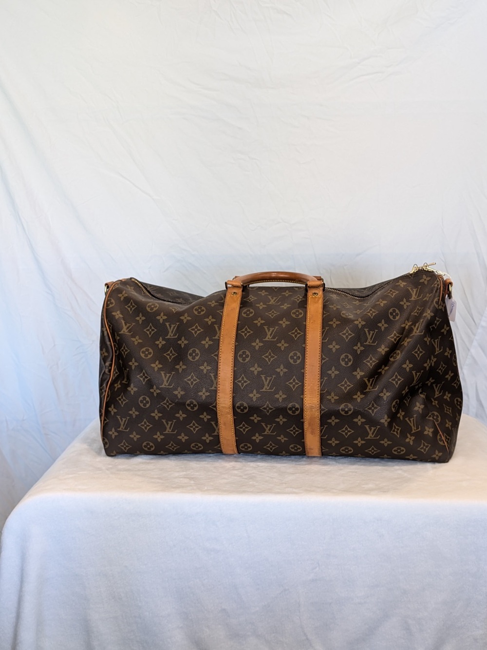 Louis Vuitton Bandouliere 55 Brown Monogram Duffel with Tan Leather Straps
